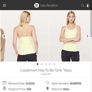 Lululemon Free To Be Tank *Nulu in Lemon Ice